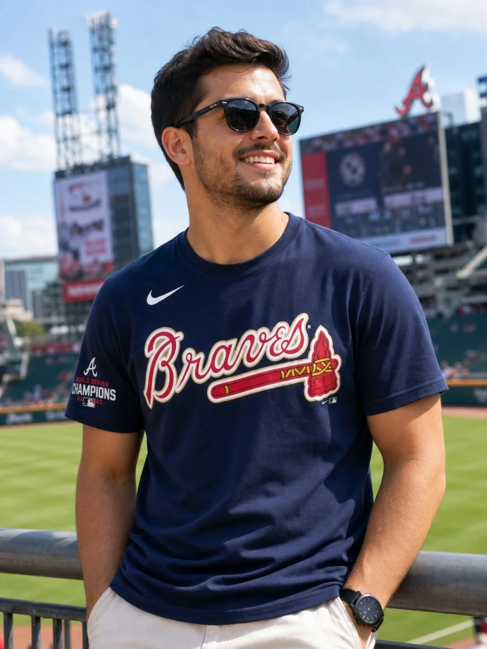 Nike Atlanta Braves 2021 World Series Champions T-Shirt - Navy - Size Medium